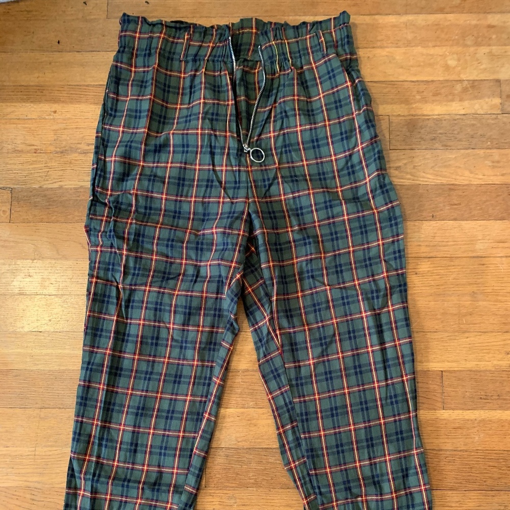 SHEIN plaid zip-front pants
